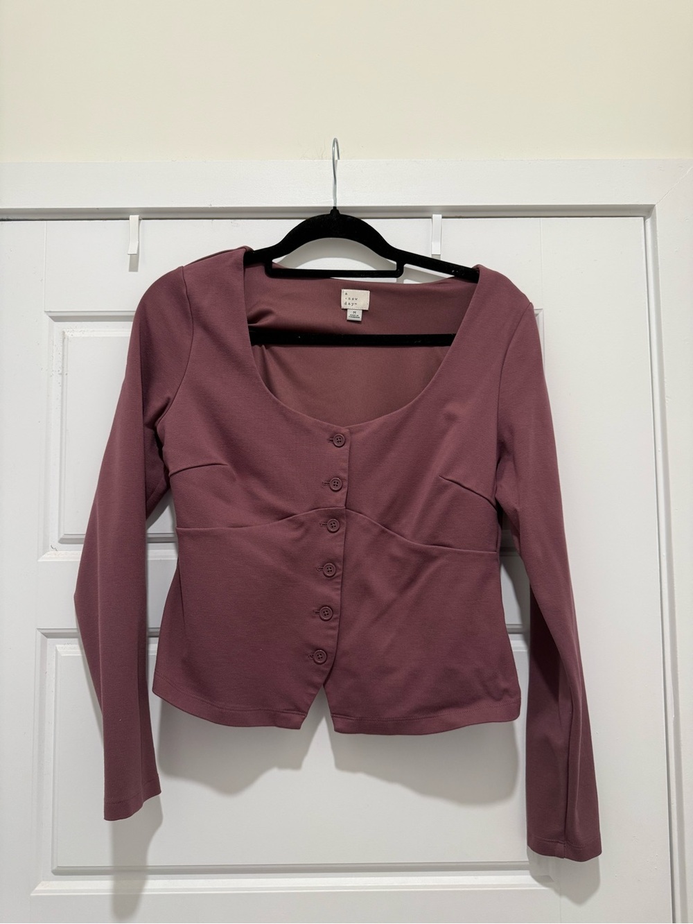 a new day Dusty Rose Scoop Neck Button-Front Long Sleeve Top